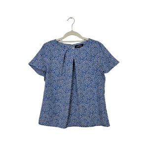 Lands' End Chase Stylish Business Apparel Blue Floral Top